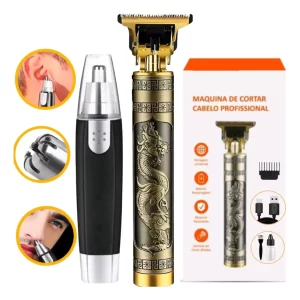 - PRODUTO À PRONTA ENTREGA E ENVIO IMEDIATO - QUALIDADE GARANTIDA OU SEU DINHEIRO DE VOLTA - PRODUTO NOVO E 100% ORIGINAL - ESTE ANÚNCIO CONTEM: KIT COM 01 MAQUINA DRAGÃO PARA CORTAR CABELO E BARBA + 01 MAQUINA APARADOR DE PELO DE NARIZ E ORELHA OBS: Primeira carga de aproximadamente 8 horas e nas demais, 3 horas. Duração de até 90 minutos em funcionamento. Aparador de cabelo e barba, máquina de cortar cabelo sem fio recarregável. Aparador externo profissional equipado com 4 pentes para cumprir exigências diferentes do comprimento. Você pode facilmente ajustar o pente para a altura certa e cortar o penteado que você quer. Fácil de limpar a cabeça de corte, pode ser rapidamente enxaguada sob água corrente. Não coloque a máquina de cortar cabelo elétrica na água, só permita que a lâmina seja enxaguada. Potência forte e estável, cabeça afiada do cortador, capacidade de corte poderosa, não tem perigo de cortes na pele. Potência: 3W Tensão do motor: DC 5V Capacidade de carga: 1200mA Voltagem: Bivolt Material: Aço Inoxidável. Método de carregamento: Carregamento USB. Itens na Embalagem: 1x Máquina